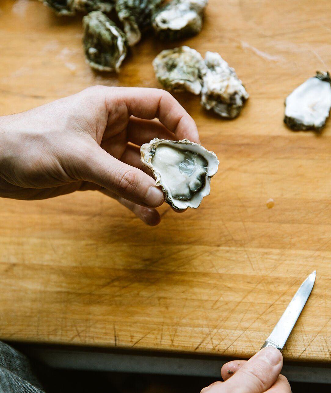 Shucking oysters for frying